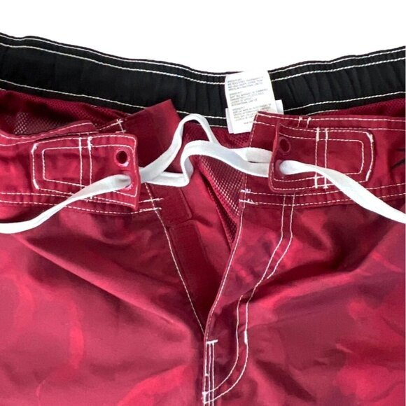 Speedo Mens Swim Trunks Size L Tropical Red Floral Mesh Lined Shorts Drawstring - Picture 7 of 15